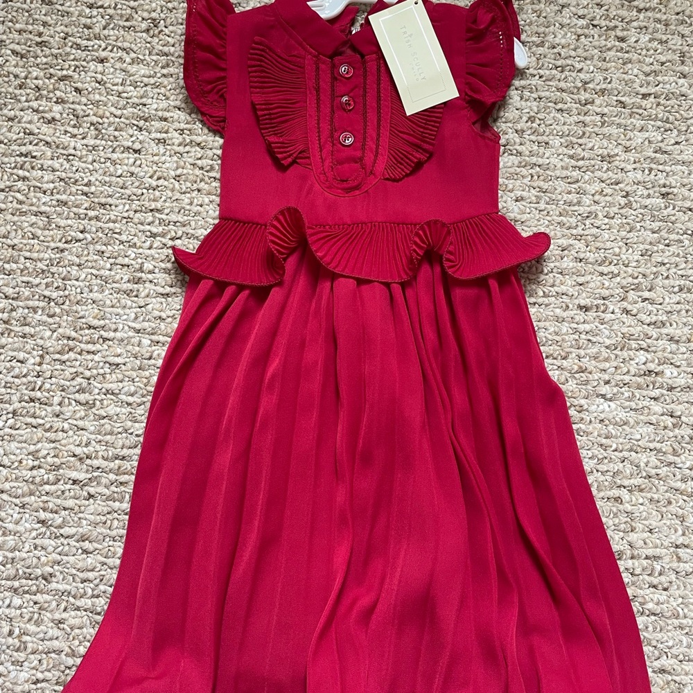 Trish Scully Red Pleated Ruffle Dress